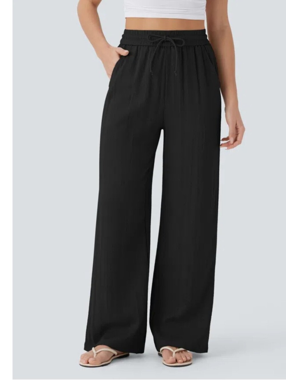 Halara Drawstring Wide Leg Baggy Linen Feel Pants